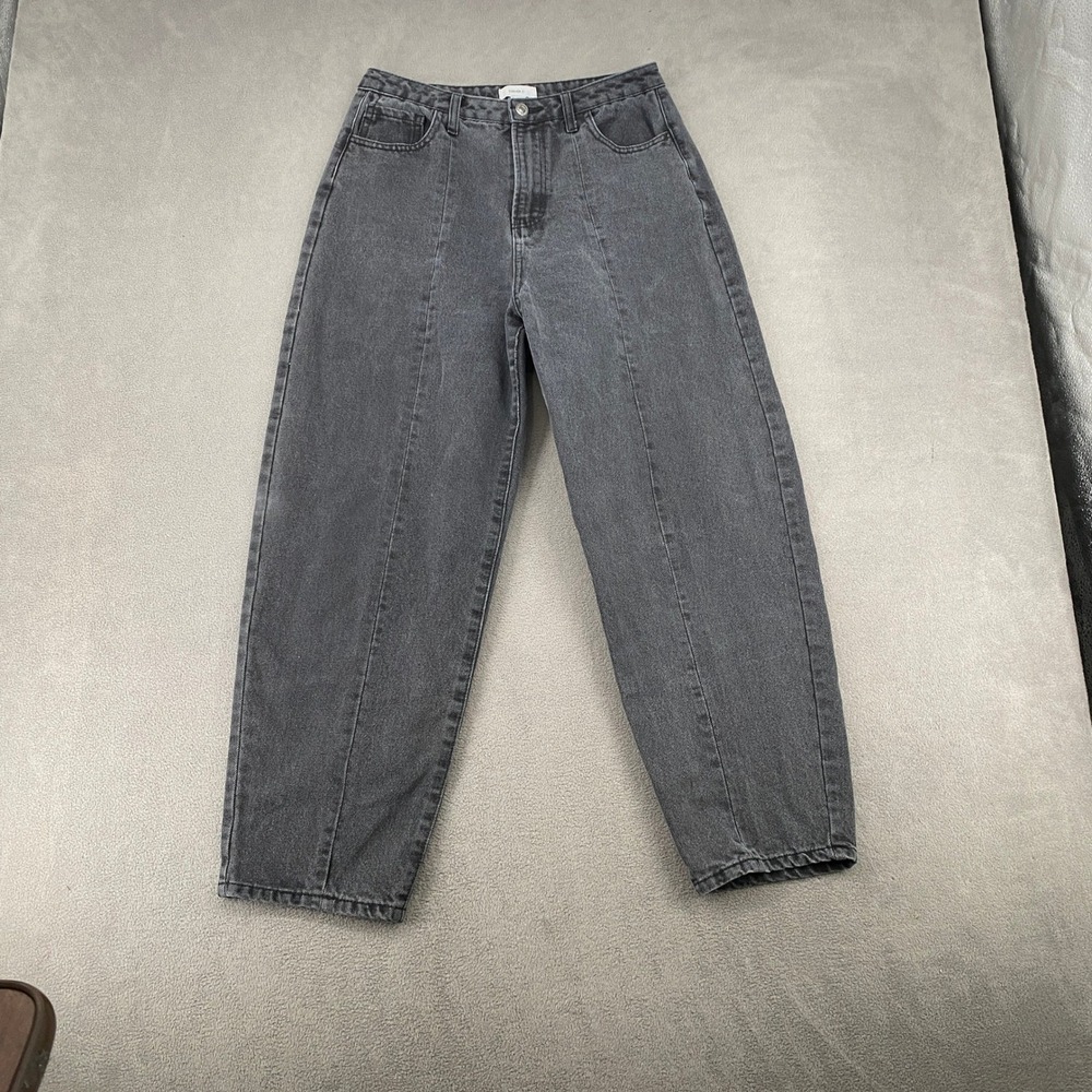 Forever 21 Womens High Waisted Barrel Jeans Washed Black Seam Detail Size 29